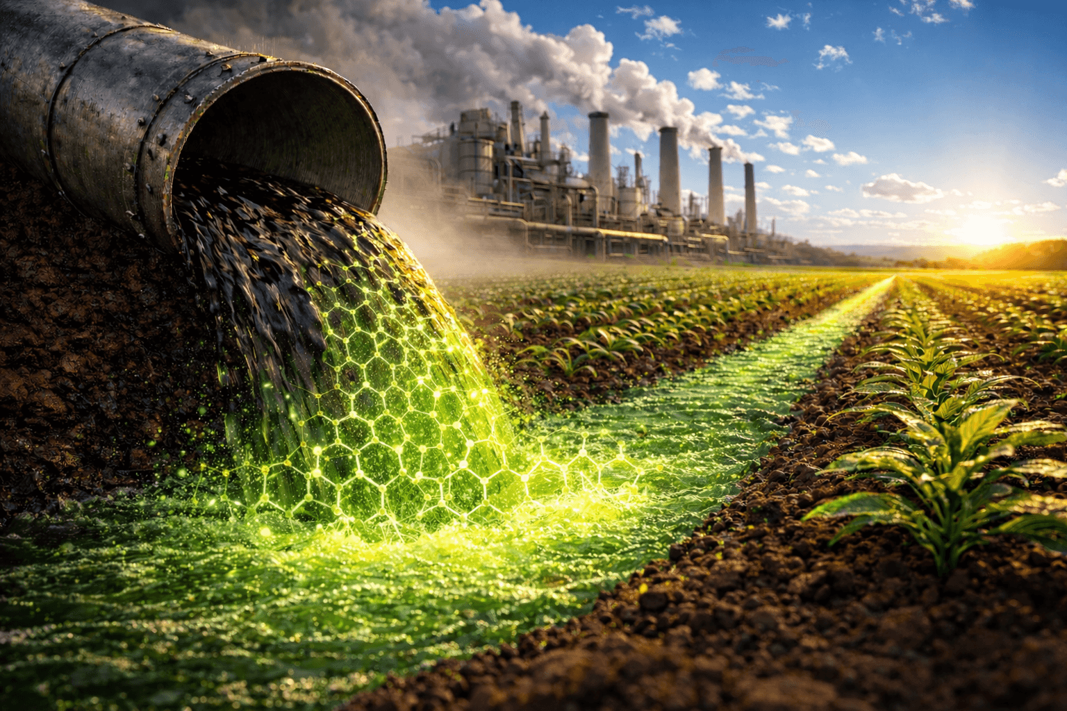 Illustrated waste-to-chelant supply chain scene
